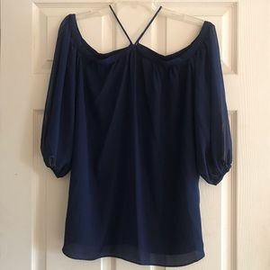 Never worn navy blue off the shoulder top